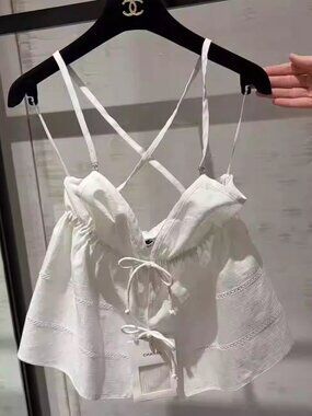 CHANEL White Camisole with Bow V-neck Top